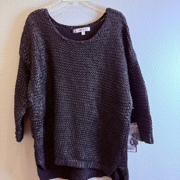 Jennifer Lopez Womens Sweater Medium Charcoal Knit New Fall Stretchy - Picture 1 of 5